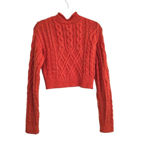 Aritzia Supper Soft Wool Alpaca Blend Cable Knit Cropped Sweater Burnt Orange M - Picture 3 of 12